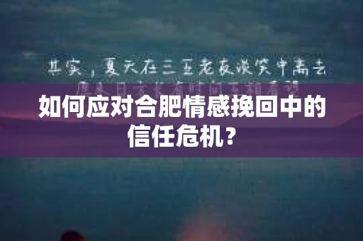 如何应对合肥情感挽回中的信任危机？